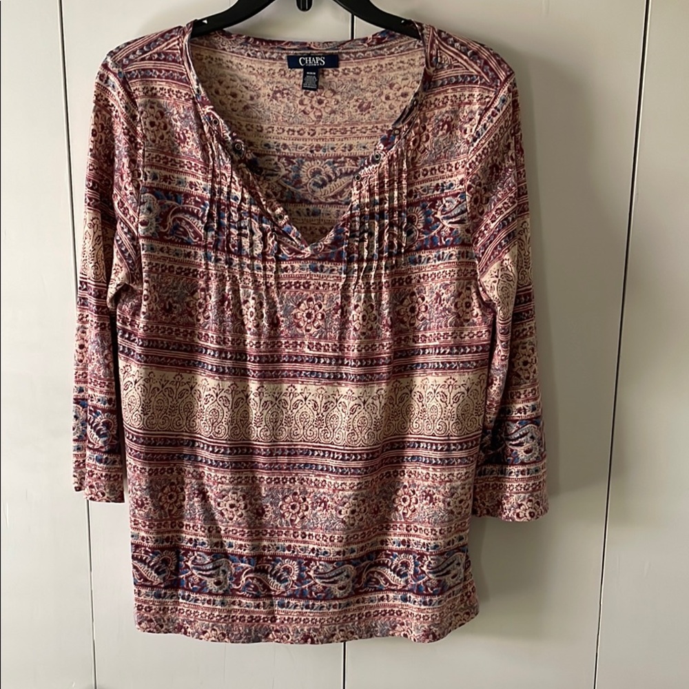 Chaps Smocked 3/4 Sleeve Blouse